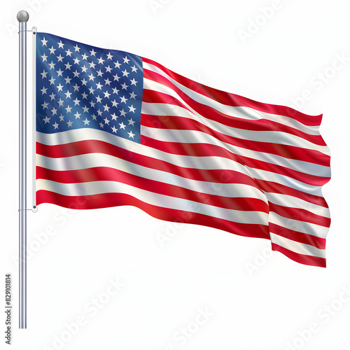 Usa flag waving against sky isolated on white background, realistic, png 