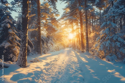 Snowy path with trees and snow ground © Valentin