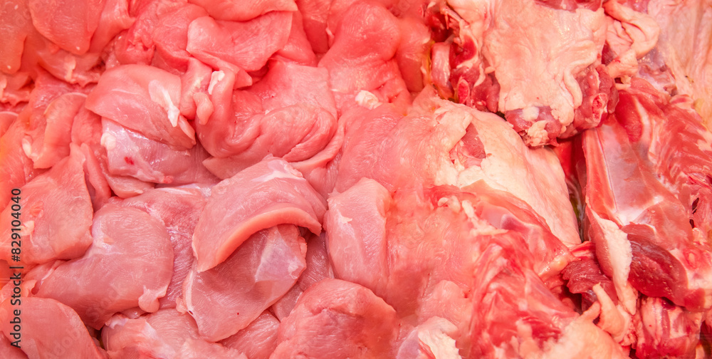 Pieces of fresh raw meat fillet, tenderloin, ribs Pieces of fresh raw meat fillet, tenderloin, ribs
