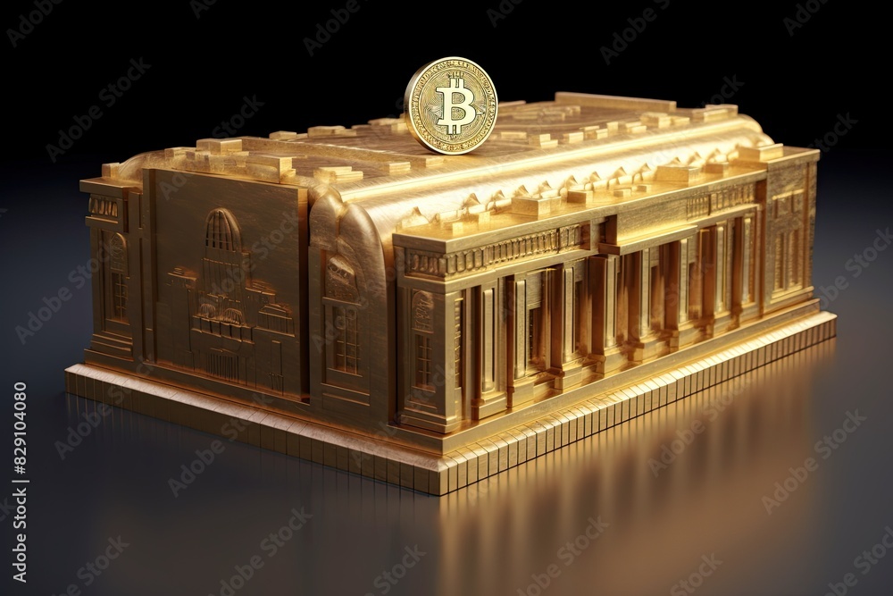 Bitcoin bank: Institutional adoption involves large financial entities, such as hedge funds and corporations, incorporating Bitcoin into their investment strategies and balance sheets. AI-generated.