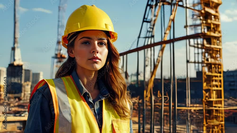 Engineer builder with helmet and blueprints at construction site background Engineer builder with helmet and blueprints at construction site background