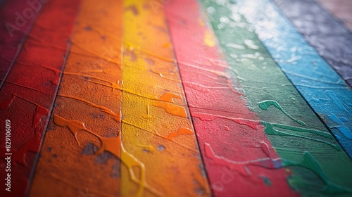 Vibrant Pride-Themed Poster Close-Up on Wooden Surface with Studio Light, High Detail Photorealistic Rendering - No People