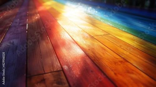 Vibrant Pride-Themed Poster Close-Up on Wooden Surface with Studio Lighting - High Detail Photorealistic Image, No People