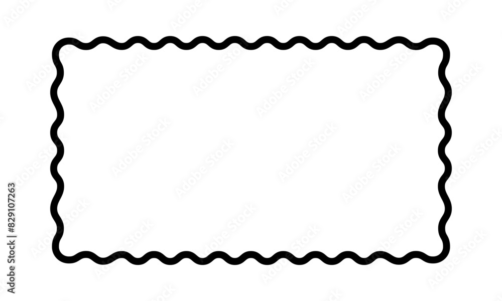 Rectangle frame with wavy edges. Rectangular shape with curvy borders. Picture or photo framework, empty text box or banner on white background. Vector graphic illustration. Rectangle frame with wavy edges. Rectangular shape with curvy borders. Picture or photo framework, empty text box or banner on white background. Vector graphic illustration.