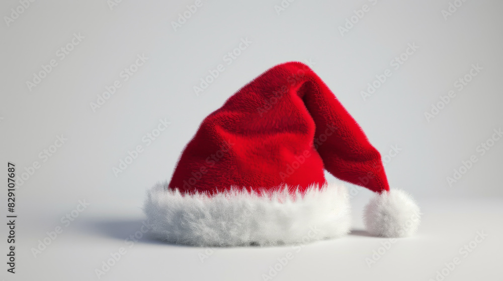 Red Santa hat with white fur on plain background Red Santa hat with white fur on plain background