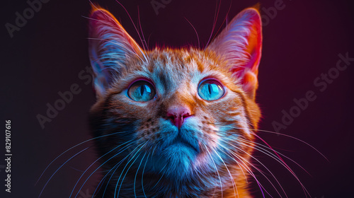 Close-up of a cat in colorful lighting © LabirintStudio