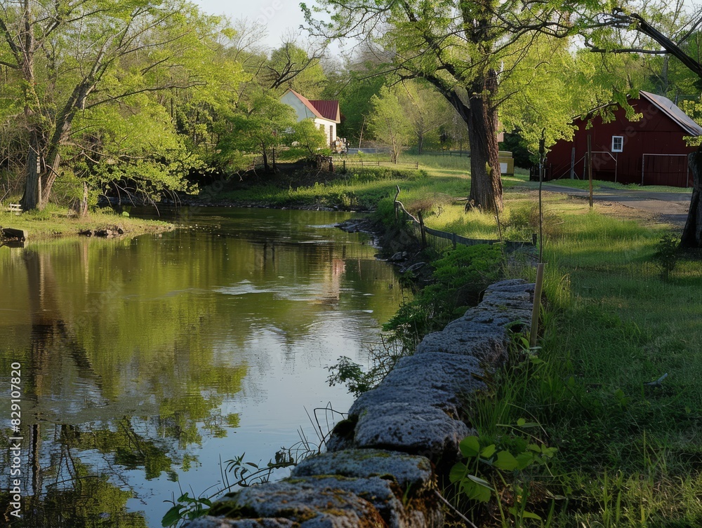 Rural Arkansas Town at Sunrise with Lush Greenery Rural Arkansas Town at Sunrise with Lush Greenery