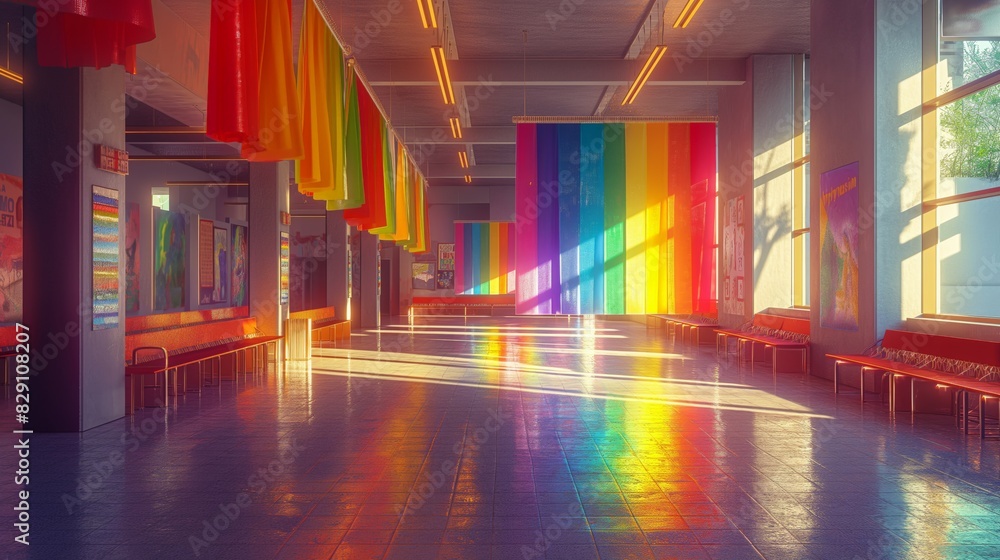 Vibrant Memories: Hyperrealistic Depiction of Abandoned LGBTQA+ Community Center with Rainbow Flags and Pride Posters Vibrant Memories: Hyperrealistic Depiction of Abandoned LGBTQA+ Community Center with Rainbow Flags and Pride Posters