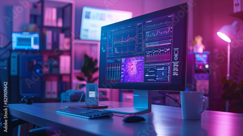 Wallpaper Mural High-tech cyber security monitoring station with multiple screens displaying data in a modern office. Torontodigital.ca