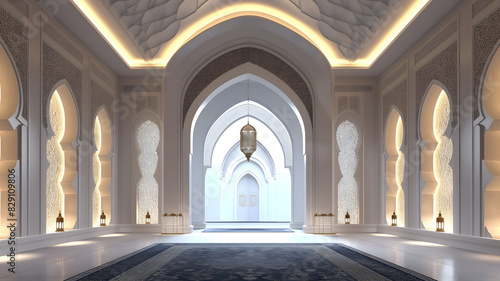  3D render Islamic banner of Mosque interior banner.