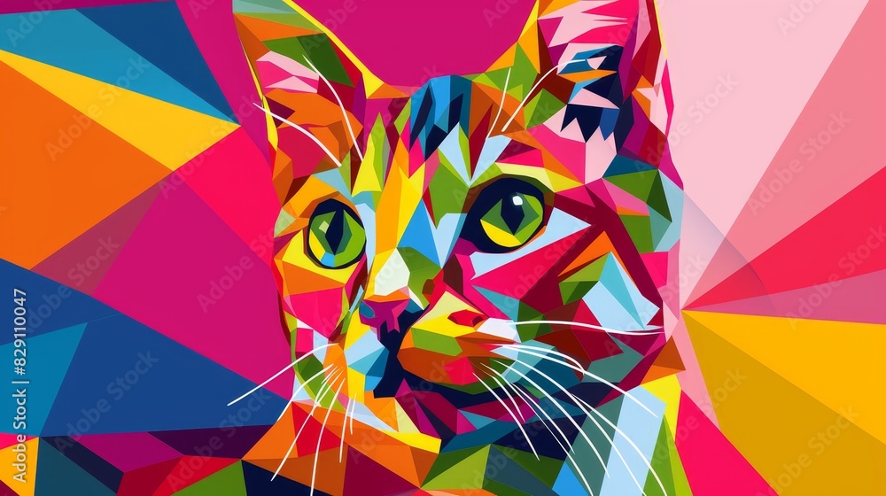 Fototapeta premium Geometric cat with different colors decoration wallpaper background