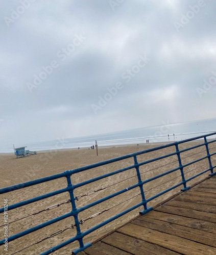 Santa Monica Pier California; Pacific Ocean Views, Cloudy Overcast Day; Walkway View
