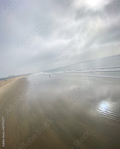 Santa Monica Pier Beach California; Pacific Ocean Views, Cloudy Overcast Day
