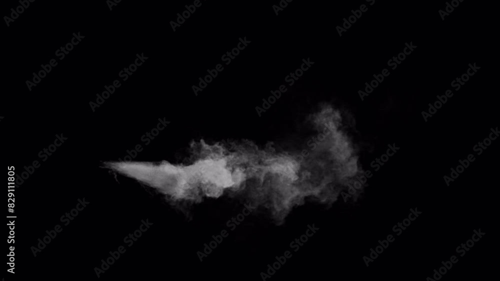 Smoke or steam or gas jet puff blast effect shot, 4K WITH ALPHA CHANNEL for transparent background
