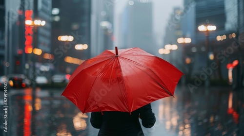 People under umbrella on rainy city wallpaper background