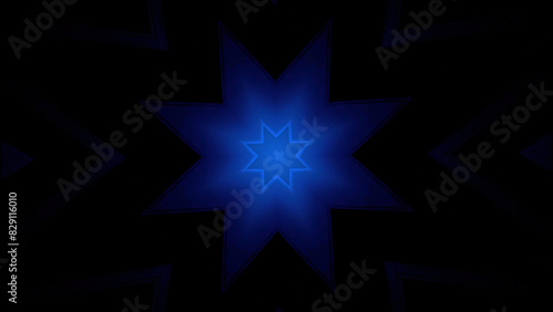 Abstract flashing stars in the dark. Design. Fractal blinking kaleidoscope shapes on a black background.