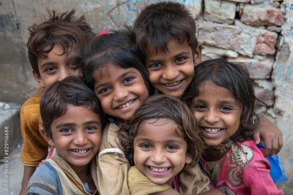 Group of Indian kids smiling and looking at camera. Selective focus. Group of Indian kids smiling and looking at camera. Selective focus.