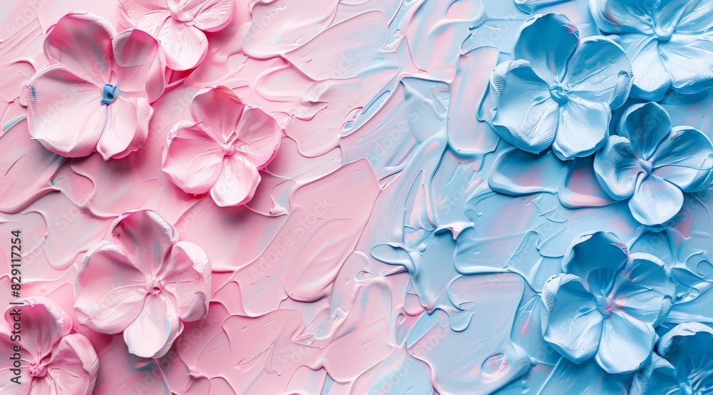 Abstract background with pink and blue pastel colors, paint texture, flowers, copy space concept Abstract background with pink and blue pastel colors, paint texture, flowers, copy space concept