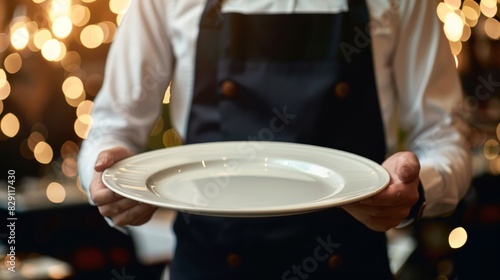 Waiter carrying empty plate template wallpaper background