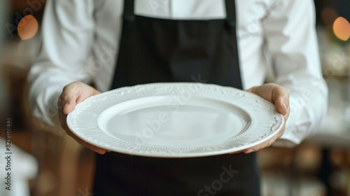 Waiter carrying empty plate template wallpaper background