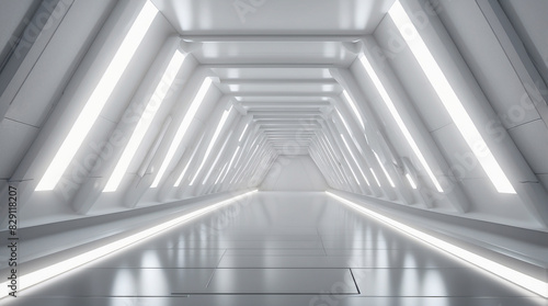 futuristic brightly lit with white walls and floor.