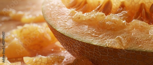 Melon fruit close-up. Pieces of melon. photo