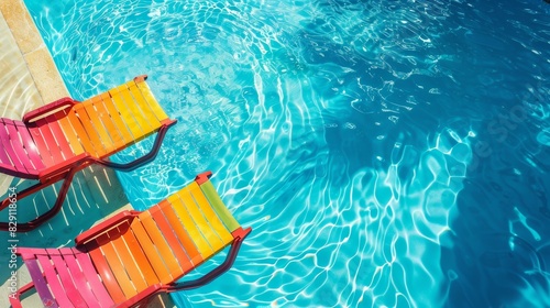 bright colorful summer pool, top view, copy space. summer vibes.