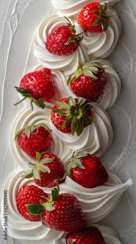 Fresh strawberries on whipped cream