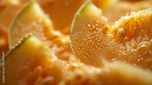 Melon fruit close-up. Pieces of melon.