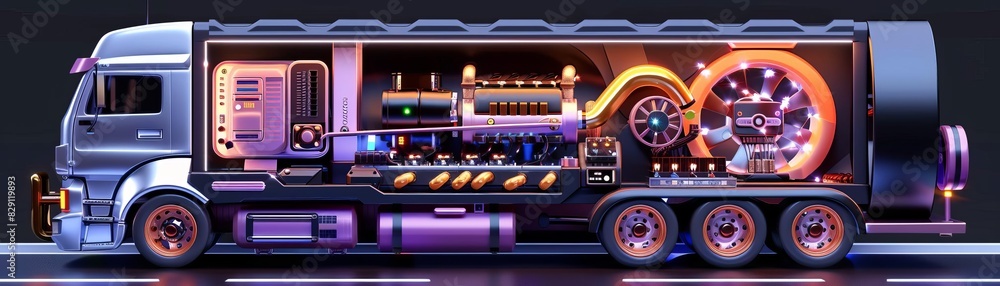 Obraz premium A detailed cutaway illustration of an autonomous vehicle showing the complex internal components and sensor systems