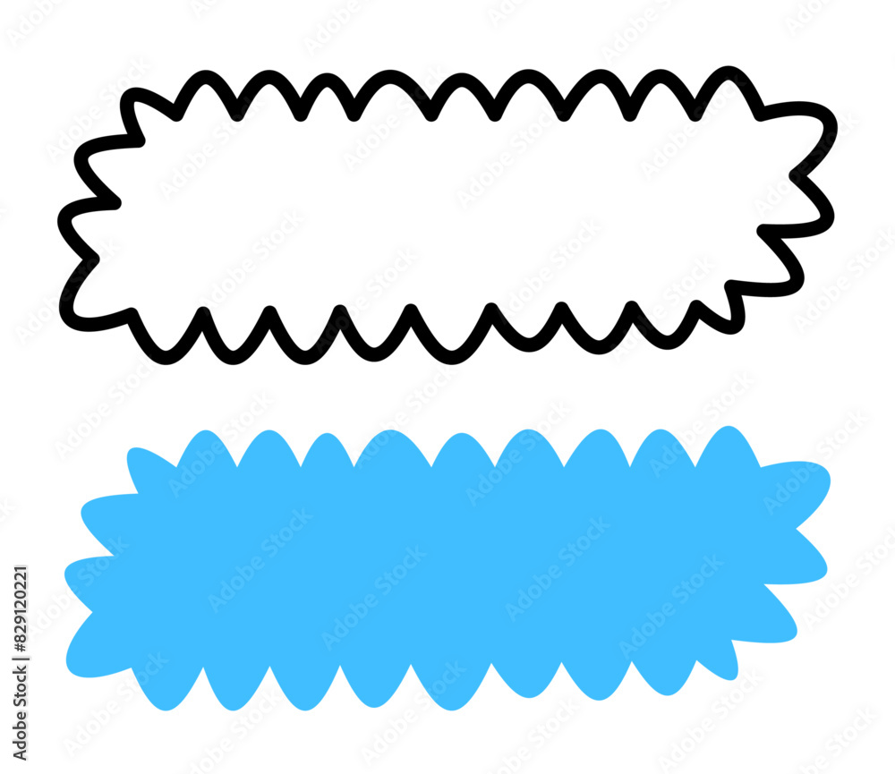 Two scalloped speech bubbles in black and blue on white background Two scalloped speech bubbles in black and blue on white background