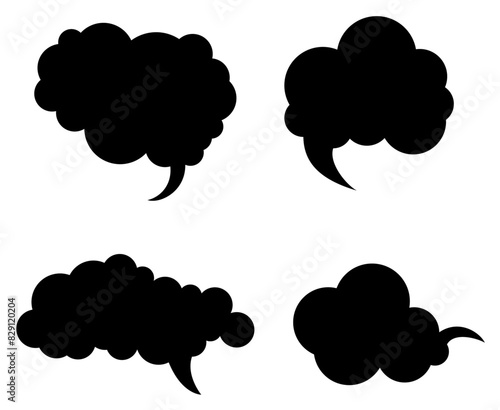 Black cloud speech bubbles set