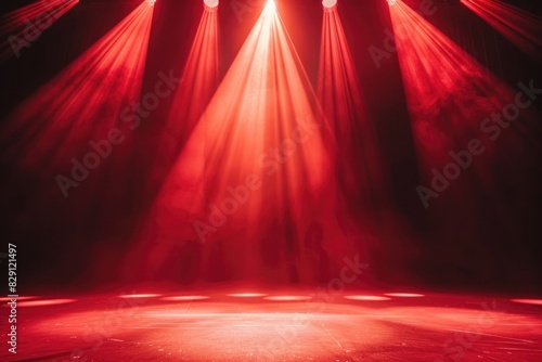 In The Spotlight. White Stage Illuminated by Red Floodlight in Media Production Industry