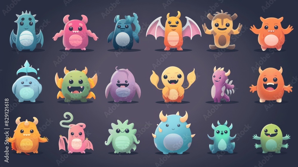 Adorable and Charming Monster Icon Set Featuring Playful Cartoon Creatures Adorable and Charming Monster Icon Set Featuring Playful Cartoon Creatures