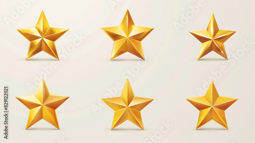Golden Yellow Five 5 Stars Icon Product Quality Review Symbol. Vector Image. 3D avatars set vector icon  white