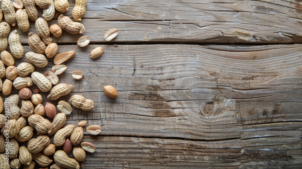 Peanuts scattered across a wooden surface, offering a glimpse into their versatile culinary uses Peanuts scattered across a wooden surface, offering a glimpse into their versatile culinary uses