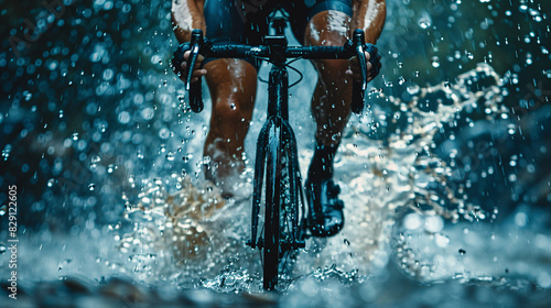 A close-up of a cyclist pedaling vigorously uphill, sweat glistening on their skin, showcasing physical energy and determination