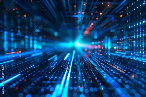 Blue abstract lines coming together and defining the direction, technology background.