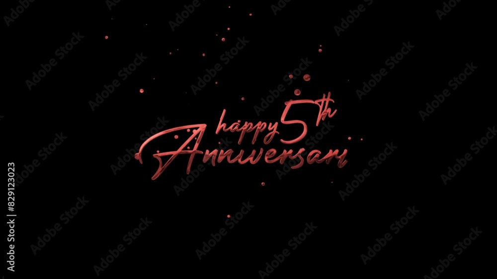 An animated happy 5th anniversary text on black background suitable for anniversary greeting cards, social media posts, and celebratory designs. An animated happy 5th anniversary text on black background suitable for anniversary greeting cards, social media posts, and celebratory designs.