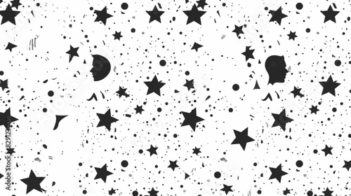 Hand drawn simple sprinkle seamless pattern with black confetti and stars on white background. Vector Illustration for holiday, party, birthday