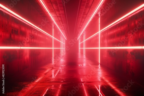 Futuristic empty glowing neon red background with high tech lines 