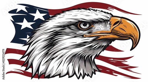 Wallpaper Mural Illustration of a majestic eagle head with a fierce look set against a waving American flag. Torontodigital.ca