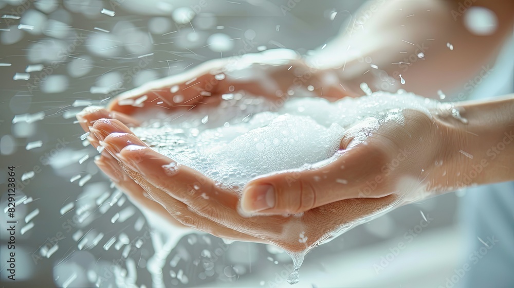 Clear focus on hands lathering soap, emphasizing the thoroughness required for germ-free hands Clear focus on hands lathering soap, emphasizing the thoroughness required for germ-free hands