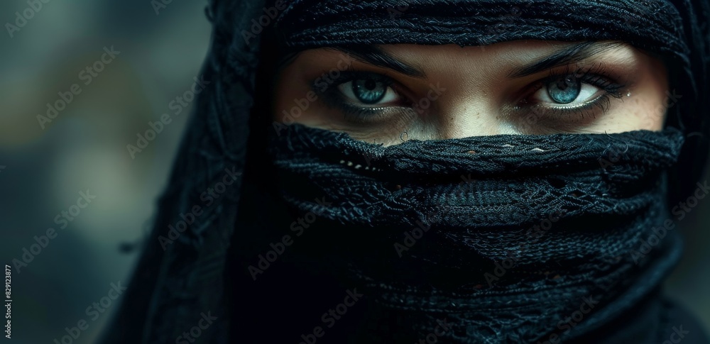 Mysterious woman with piercing blue eyes Mysterious woman with piercing blue eyes