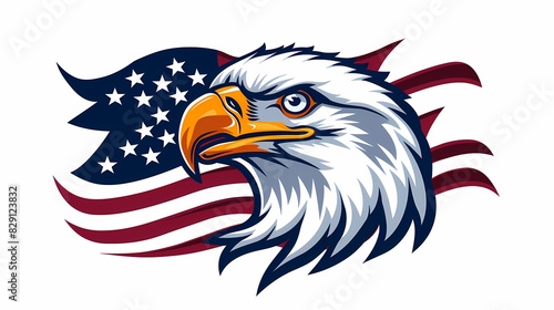 Illustration of a bald eagle with an American flag backdrop, symbolizing patriotism.