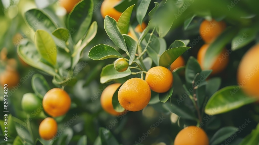 Ripe oranges growing on tree with green leaves Ripe oranges growing on tree with green leaves