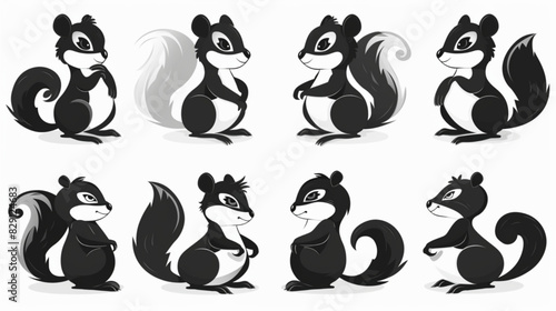  mascot Squirrel cute logo ,black and white Squirrel cartoonish logo , Squirrel mascot logo 3D avatars set vector icon, white background, black colour icon