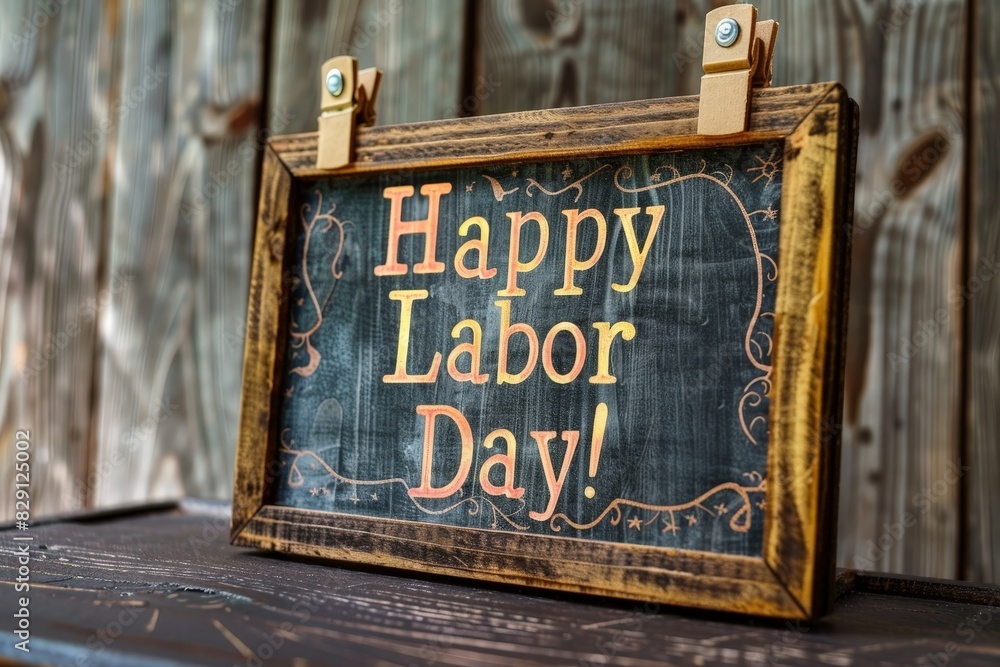 Obraz premium Rustic wooden sign with happy labor day text