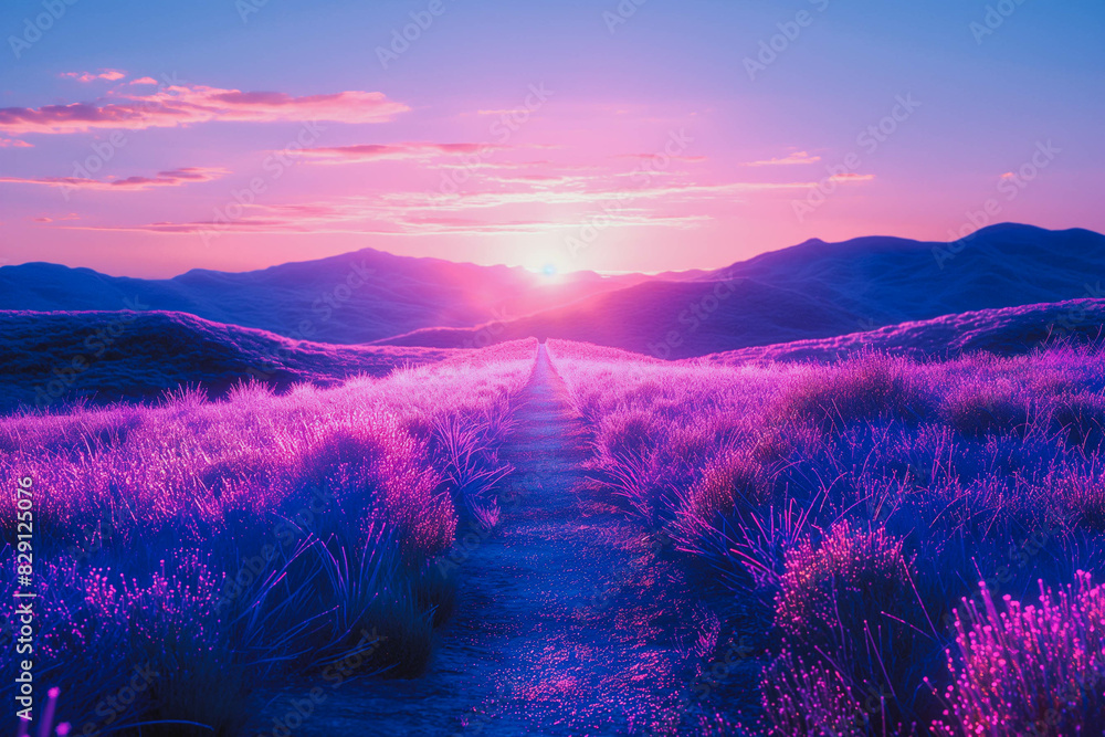 Fototapeta premium A sunset in a field of lavender