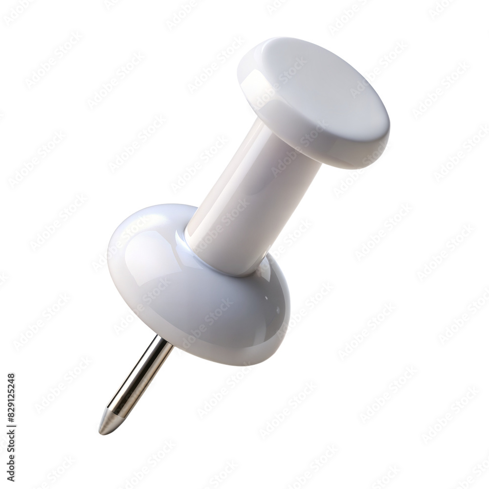 Close-Up of a White Push Pin on Transparent Background